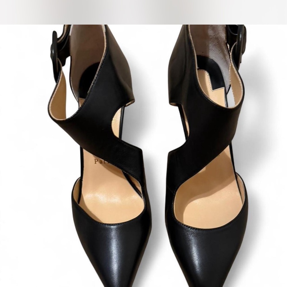 Black Pointed-Toe Ankle Strap Heels - Picture 4 of 7